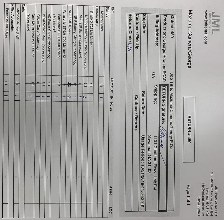 Completed Checkin Form